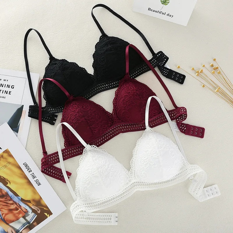 Lace Underwear Female Thin Section Bra Solid Color Embroidery Hollow Tube Top Black/RedWhite 3 Colors