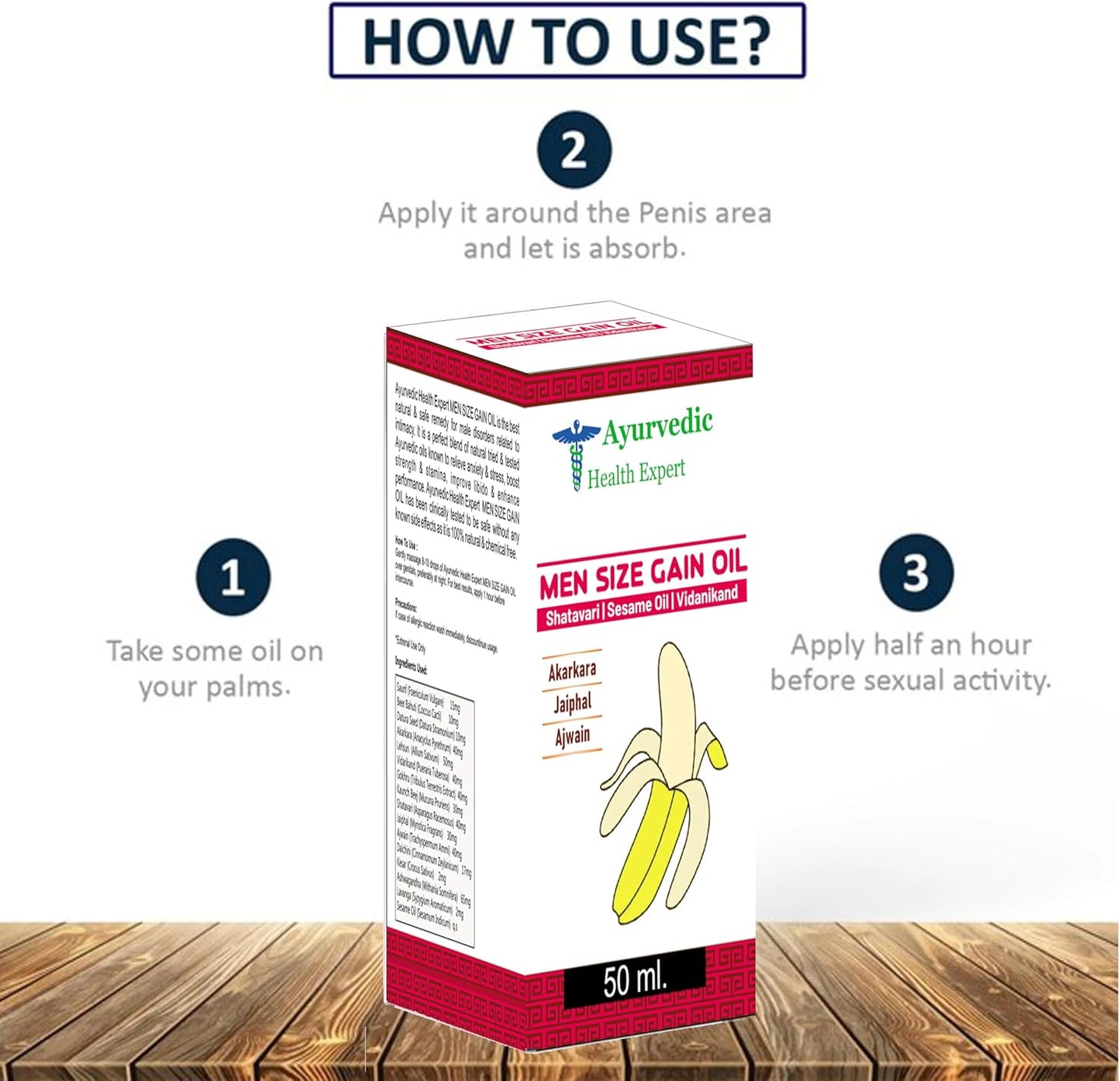 Men Size Gain Oil 50ml 100% Pure & Natural Herbal Massage Oil for Men Boosts Strength, Stamina & Vitality Chemical-Free