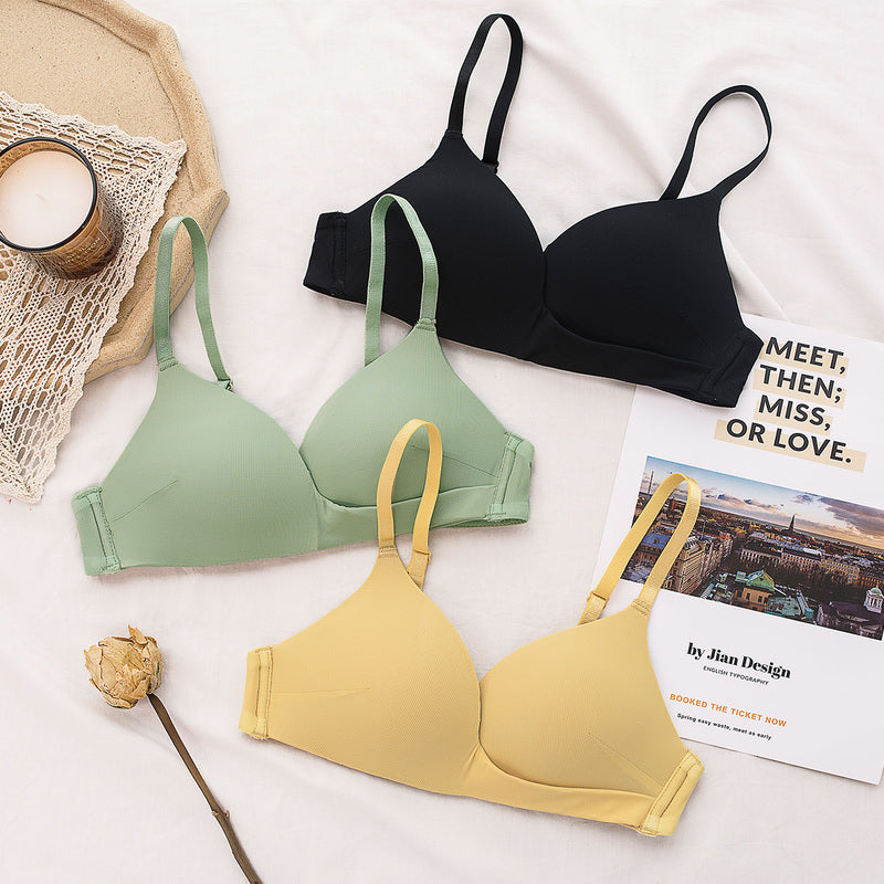 New For Women Yellow Sexy Lingerie Set Padded Bras Wireless Panties One-Piece Bra Sets Underwear A B