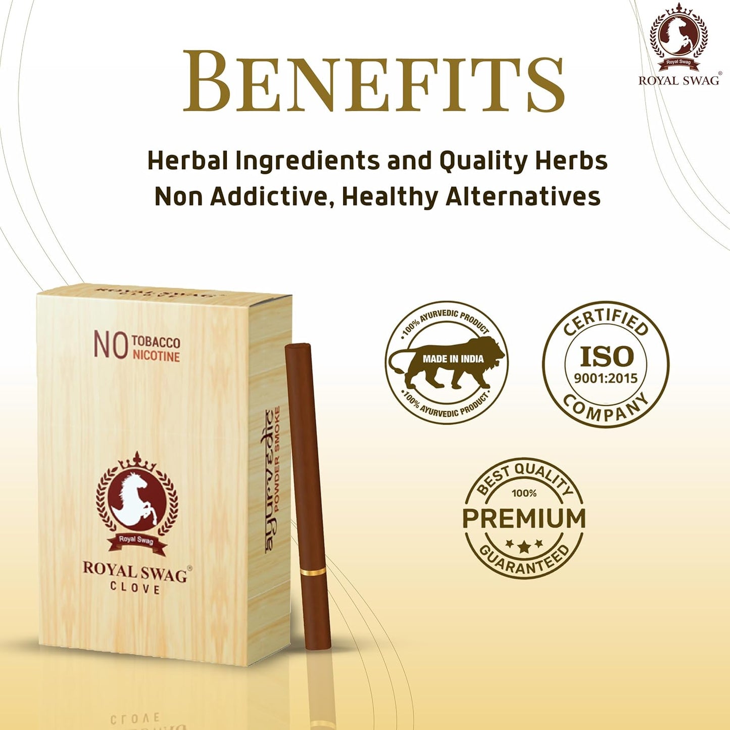 ROYAL SWAG Ayurvedic Herbal Cigarettes 100% Tobacco & Nicotine Free Clove Flavoured 1 Packs-20 Sticks