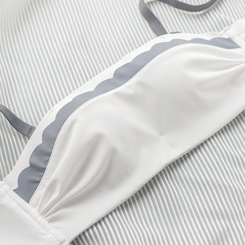 New For Women Gray Bra Sets Half Cup One-Piece Straps Bow Cotton Panties Push Up Underwear  Lingerie Sets