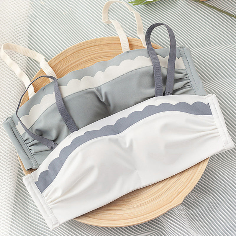 New For Women Gray Bra Sets Half Cup One-Piece Straps Bow Cotton Panties Push Up Underwear  Lingerie Sets