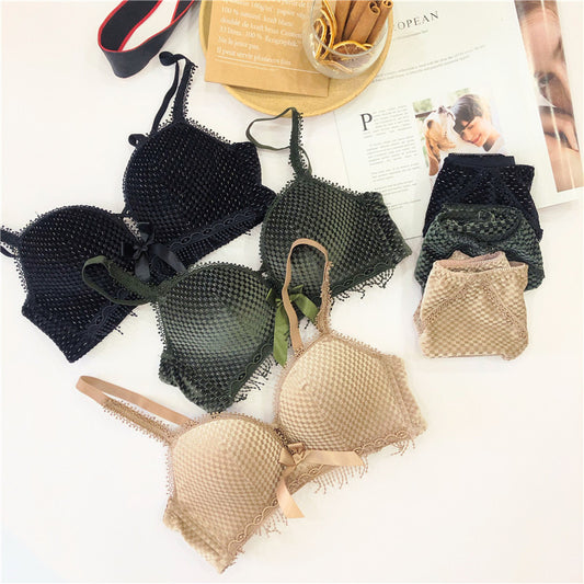 Women Green Yellow Lace Bras Bralette Cotton Panties Bra Sets Trim  Lingerie Sets Wireless Underwear A B