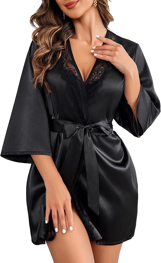 Women's Kimono Robe Short Satin Pure Short Silky Robes