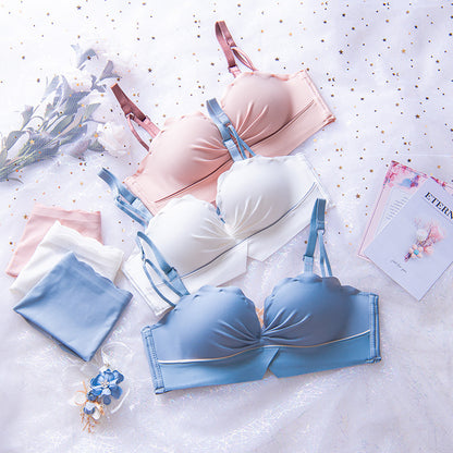 New For Women Red Blue Push Up Cup A B Bra Sets Cotton Panties Sexy Lingerie Set Underwear Wireless Padded