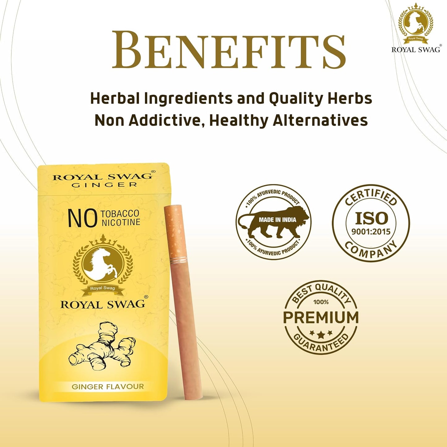 ROYAL SWAG Natural Herbal Ginger, PAAN Flavour 1 Packs-20 Sticks Ayurvedic Herbs Clove, Tulsi, and More Additives and Chemicals 100% Tobacco-Free and Nicotine-Free