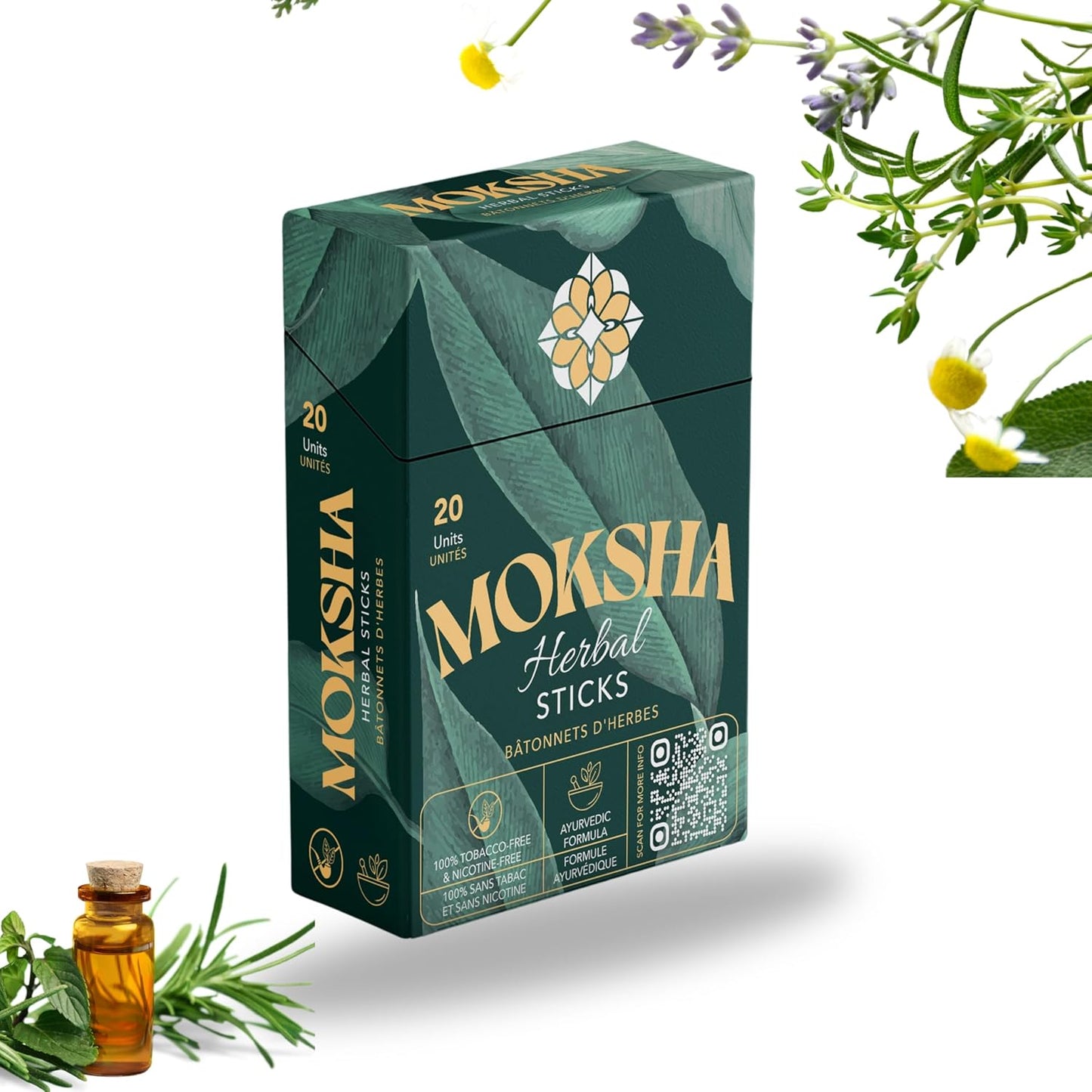 Moksha Herbal Filter Cigarette Sticks 100% Nicotine & Tobacco Free Non-Addictive Smoking Cessation Aid ?All Natural Ayurvedic Herbal Ingredients 1 Pack of 20 Sticks