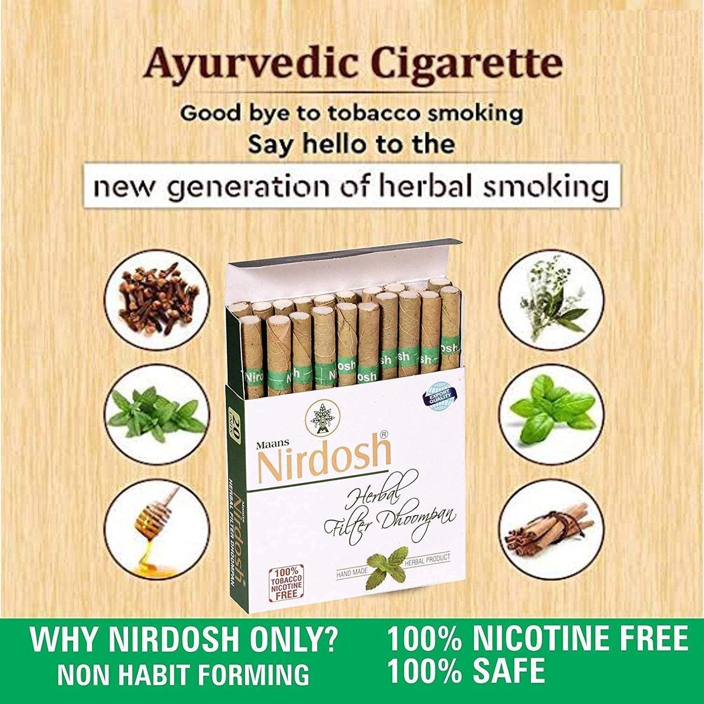 New Nirdosh Tobacco Free Herbal Cigarettes No Nicotine No Tobacco 1 Packs-20 Sticks