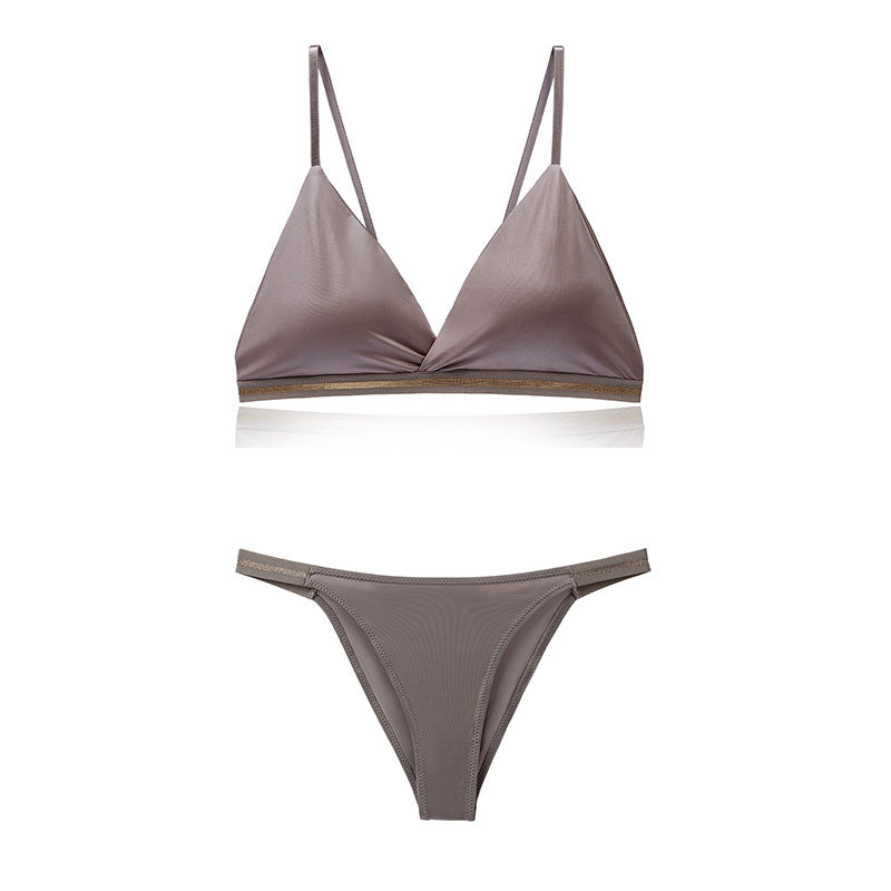 Women's Lingerie Set Bra Brief Sets Woman Triangle Cup Bralette Seamless Wireless Ice Silk Bras & Panties Underwear Female