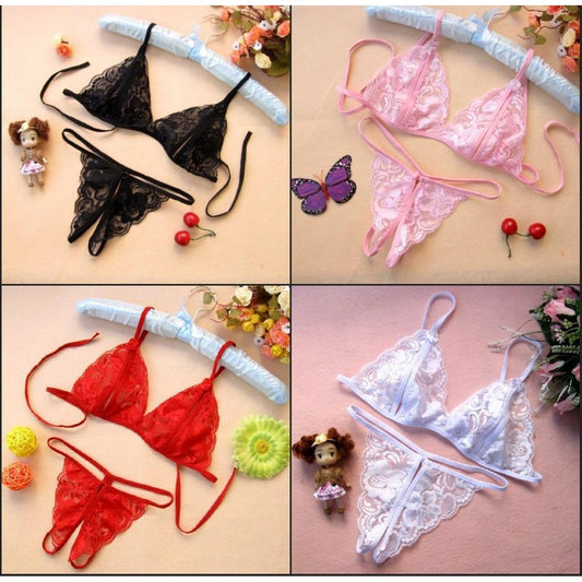 4 Suit of Lace Lingerie Bras Transparent Briefs Ladies Three-point Suit Underwear
