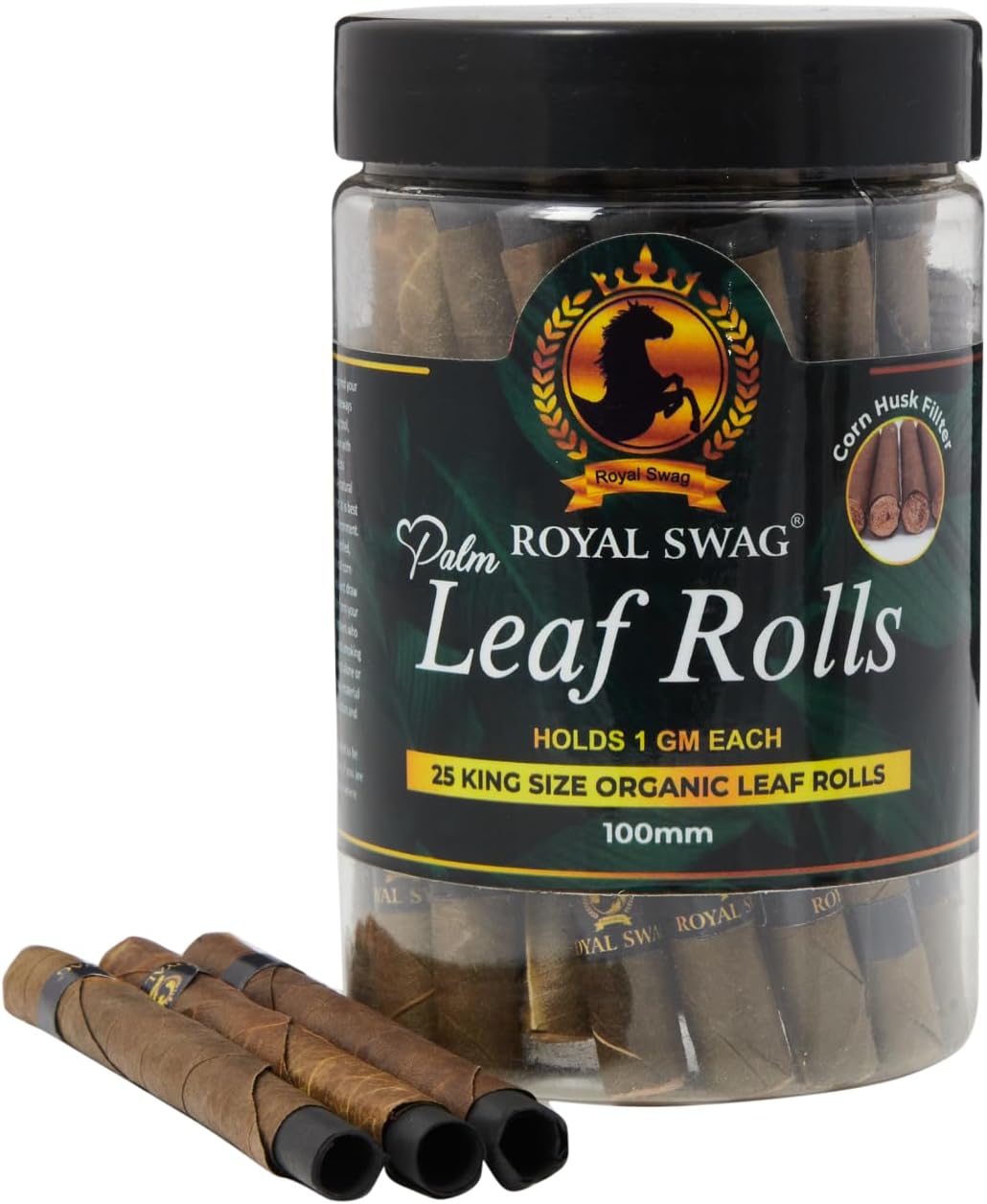 Royal Swag Natural Pre-Rolled Palm Leaf Cone Rolling Papers 25 Pcs King Size Palm Leaf Natural Cones with 1 Filling Stick Corn Husk Filter Preroll Cones 100 mm Length (25 Rolls Total)