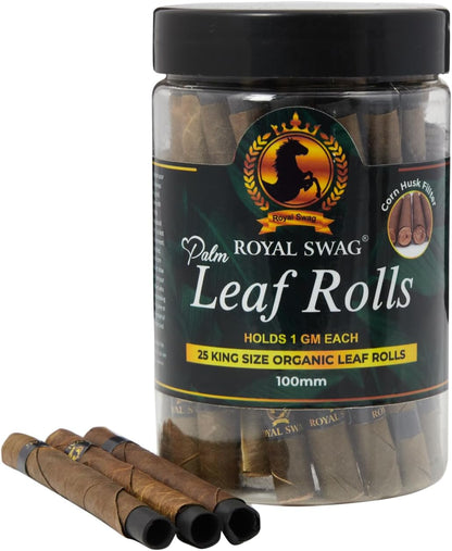 Royal Swag Natural Pre-Rolled Palm Leaf Cone Rolling Papers 25 Pcs King Size Palm Leaf Natural Cones with 1 Filling Stick Corn Husk Filter Preroll Cones 100 mm Length (25 Rolls Total)