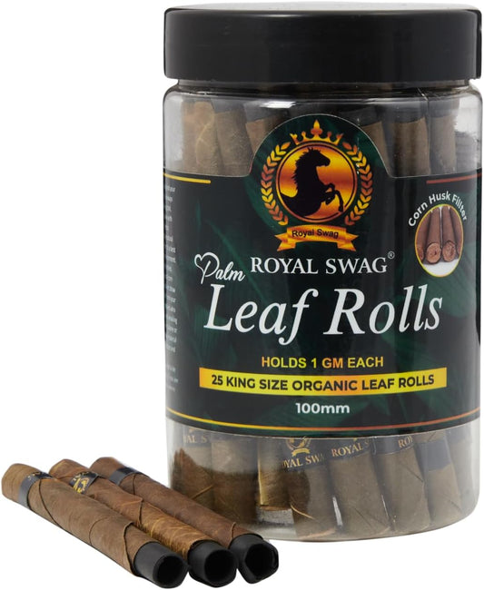Royal Swag Natural Pre-Rolled Palm Leaf Cone Rolling Papers 25 Pcs King Size Palm Leaf Natural Cones with 1 Filling Stick Corn Husk Filter Preroll Cones 100 mm Length (25 Rolls Total)