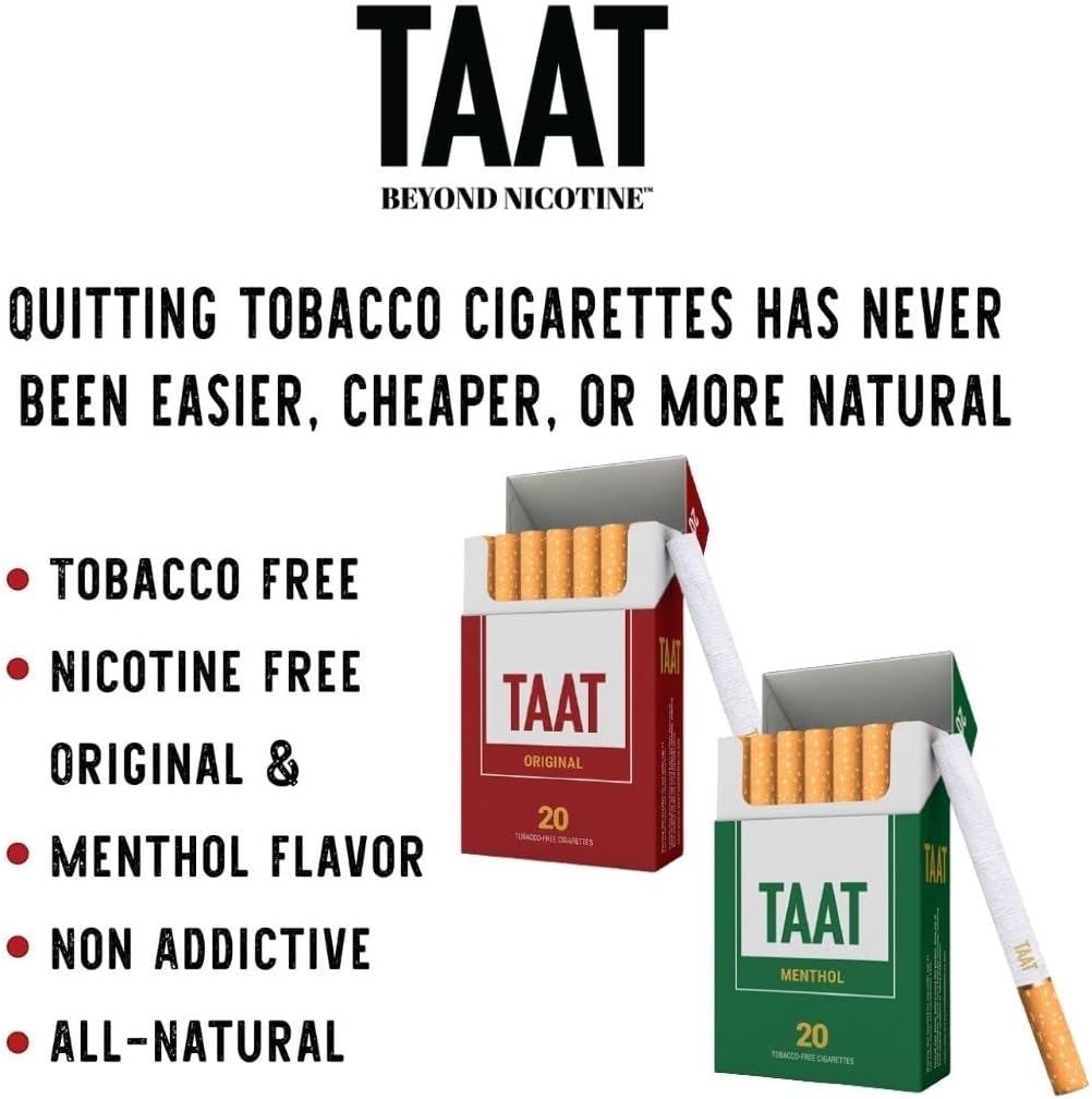 TAAT Herbal Cigarettes - Natural, Nicotine-Free, Tobacco-Free - Natural Herbal Smoking Blend Alternative with 50mg Extract for Adults - Full Flavors, Delicate Taste - 20-Stick Flip Top Pack (Menthol)