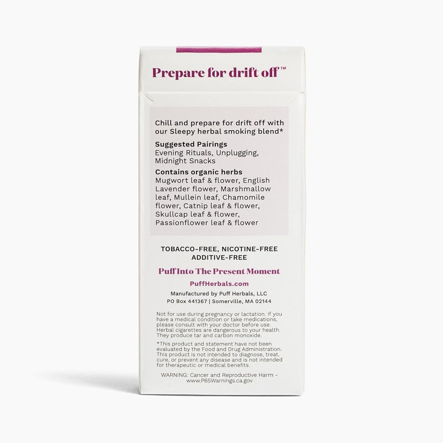 Puff Herbals Sleepy Herbal Cigarettes Tobacco-Free, Nicotine-Free Smoking Alternative Supports Sleep, Relaxation, and Wind-Down Rituals with Lavender, Mugwort, and Mullein