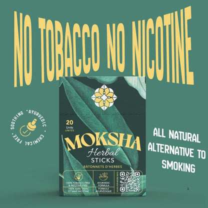 Moksha Herbal Filter Cigarette Sticks 100% Nicotine & Tobacco Free Non-Addictive Smoking Cessation Aid ?All Natural Ayurvedic Herbal Ingredients 1 Pack of 20 Sticks