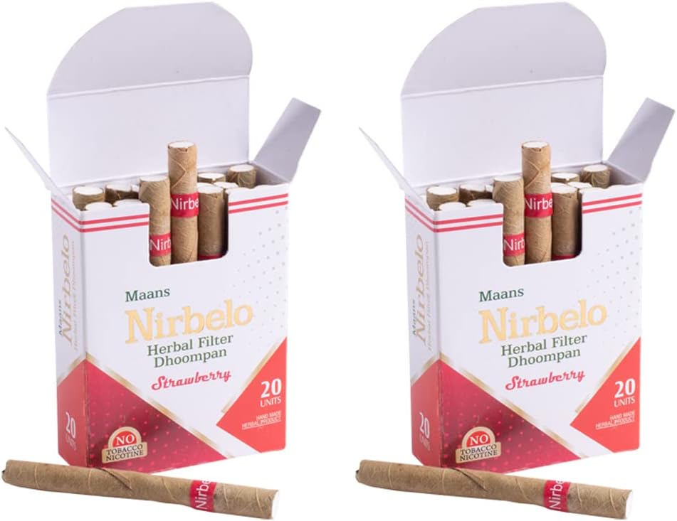Herbal Filter Dhoompan, Tobacco and Nicotine Free, Nature's Alternative, 40 pieces, Pack of 2, Strawberry Flavor