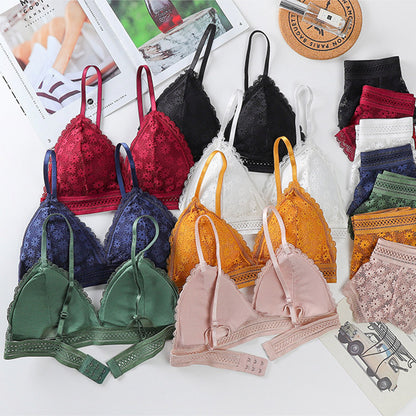 Women's Lace Bra Sets Seamless Underwear Backless Vest Sexy Padded Bralette Lingerie Ultrathin Bra & Brief Sets Female Intimates