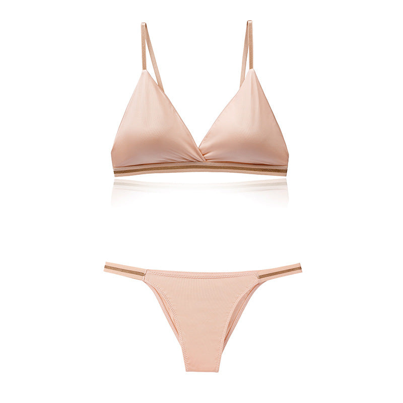 Women's Lingerie Set Bra Brief Sets Woman Triangle Cup Bralette Seamless Wireless Ice Silk Bras & Panties Underwear Female