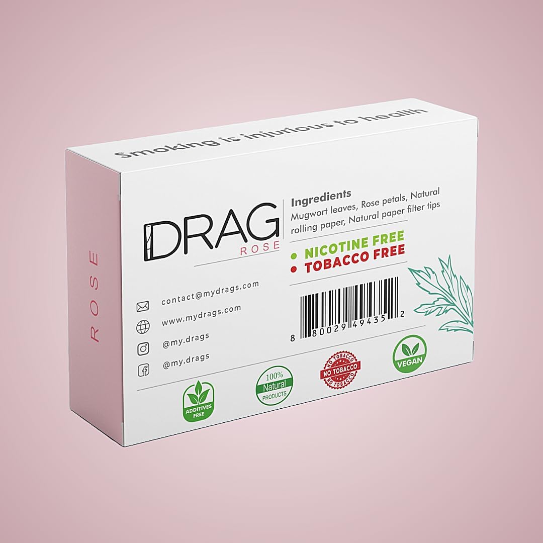 10 Floral pre-Rolled Smokes - Drag - Rose 100% Organic, sourced from The Alpine Forests of The Himalayas Herbal Cigarette
