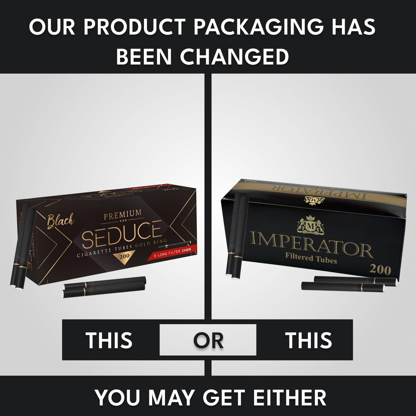 Imperator - King Size Full 24 mm Filter Cigarette Tubes Black Gold Ring (15% Longer Tube Than Others Brands)1 Packs-20 Sticks