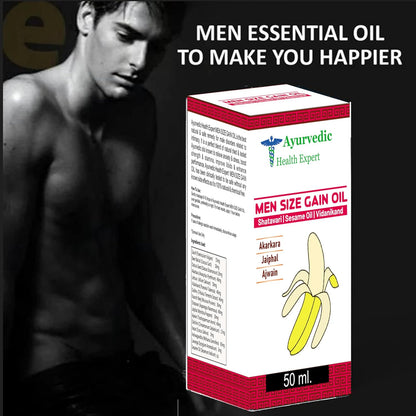 Men Size Gain Oil 50ml 100% Pure & Natural Herbal Massage Oil for Men Boosts Strength, Stamina & Vitality Chemical-Free