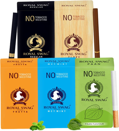 Royal Swag Herbal Cigarettes 05 Flavours - Regular, Clove, Frutta, Mint, and Ginger 100% Tobacco Free & Nicotine Free 1 Packs-20 Sticks