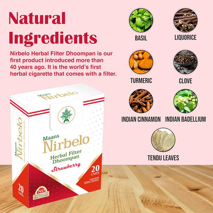 Herbal Filter Dhoompan, Tobacco and Nicotine Free, Nature's Alternative, 40 pieces, Pack of 2, Strawberry Flavor