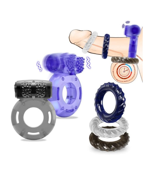 Sex Toys Vibrating Cock Ring, 5Pcs Penis Ring Cock Sleeve Cockring Clitoral Vibrator Couples Sex Toys, Penis Sleeve Extender Adult Male Sex Toy, Cock Ring Vibrator Sex Toys for Men Couple