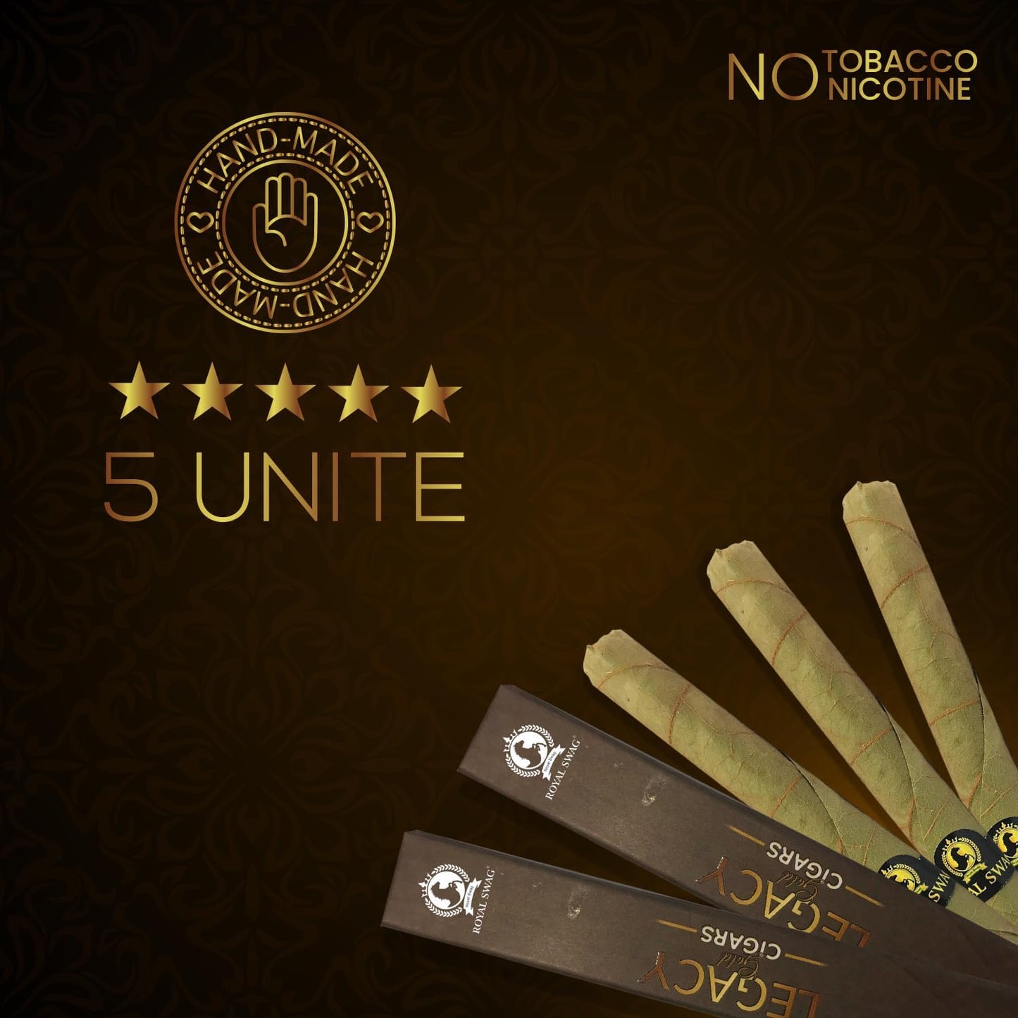 ROYAL SWAG Premium Herbal Cigars Full Size 95.0 mm with Corn Husk Filter 100% Tobacco Free and Nicotine 20 Sticks) Organic and Natural, Packed Alternatively Made in India