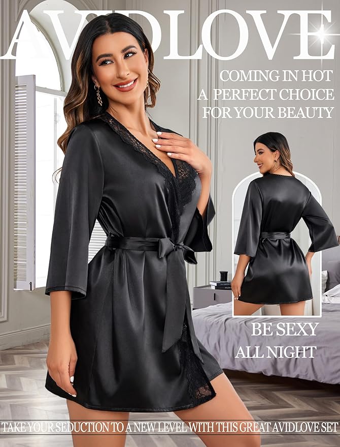 Women's Kimono Robe Short Satin Pure Short Silky Robes