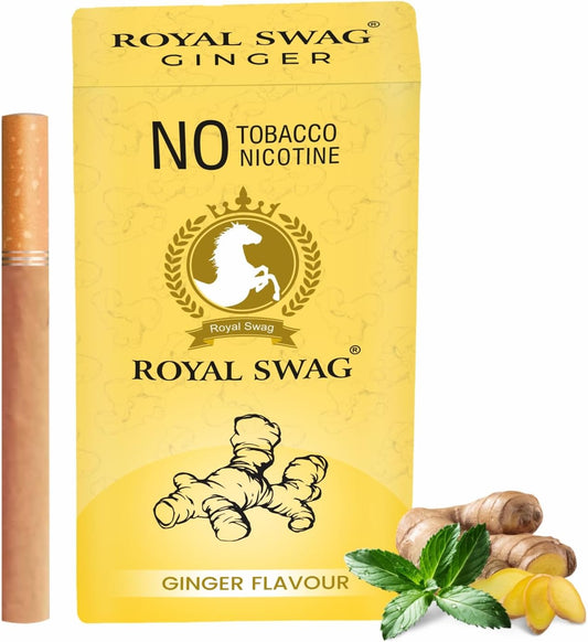 ROYAL SWAG Natural Herbal Cigarettes Ginger Flavour 1 Packs-20 Sticks Ayurvedic Herbs Clove, Tulsi, and More Additives and Chemicals 100% Tobacco-Free and Nicotine-Free
