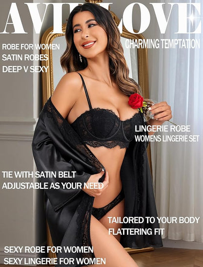 Women's Kimono Robe Short Satin Pure Short Silky Robes