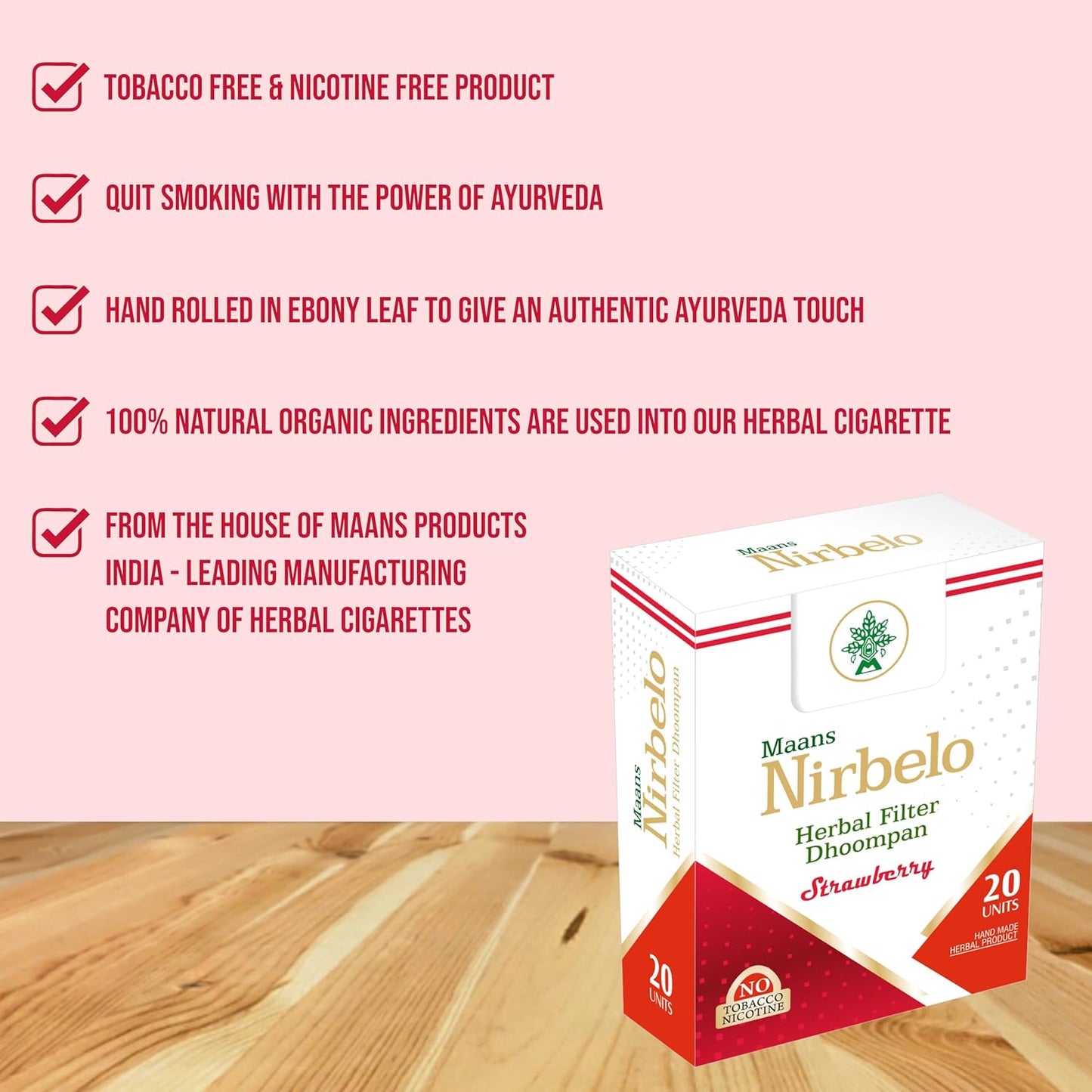 Herbal Filter Dhoompan, Tobacco and Nicotine Free, Nature's Alternative, 40 pieces, Pack of 2, Strawberry Flavor