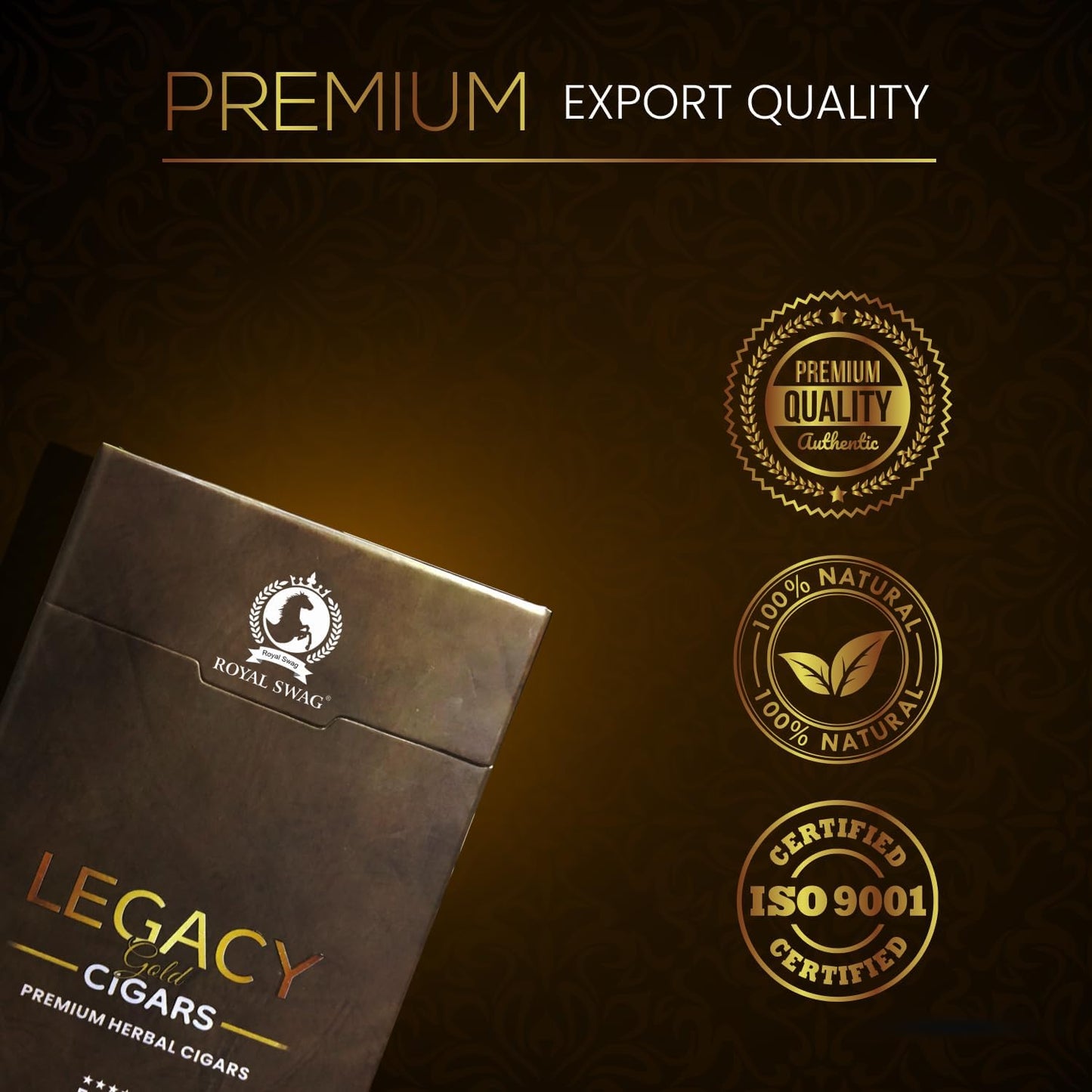 ROYAL SWAG Premium Herbal Cigars Full Size 95.0 mm with Corn Husk Filter 100% Tobacco Free and Nicotine 20 Sticks) Organic and Natural, Packed Alternatively Made in India
