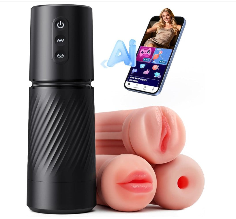 Sex Toys for Men Male Masturbator - 3 Sleeves AI Sync Pocket Pussy Mens Sex Toy with 10 Sucking & 10 Dual Vibrating, APP Control Penis Pump Adult Toy Male Stroker Blowjob Machine Massage Kits