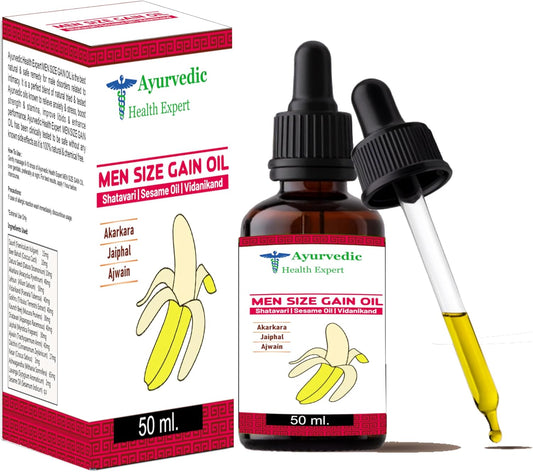 Men Size Gain Oil 50ml 100% Pure & Natural Herbal Massage Oil for Men Boosts Strength, Stamina & Vitality Chemical-Free