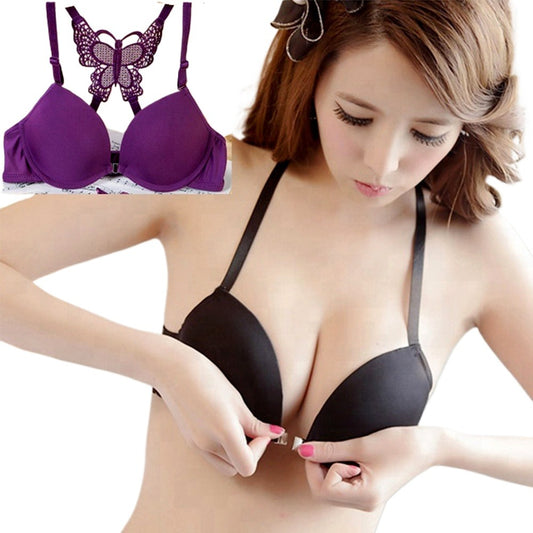 New Arrival Front Buckle Beauty Back Bras for Women Push Up Bra for Girls in Random Colors Seamless Slim Brassiere Front Closure Double Padded Non wired Bralette Front Open Bazzer in Black Blue Beige Red and Pink Colors 32 to 38 Sizes