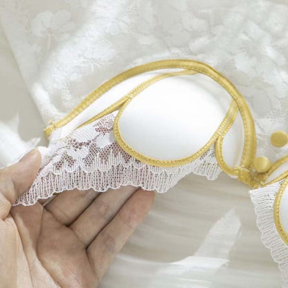 Women Black Lace Trim Straps Bralette Cotton Panties Padded Push Up Bra Sets Underwear  Lingerie Sets A B