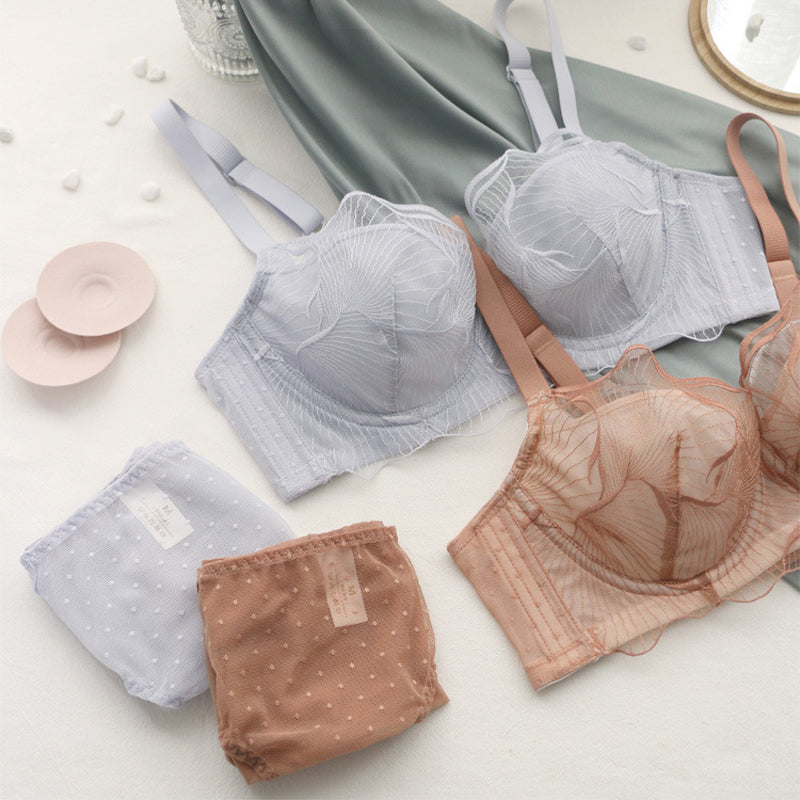 New Fashion Women Pink  Lingerie Lace Bralette Cotton Panties Push Up Padded Underwire Bra Sets Lingerie C