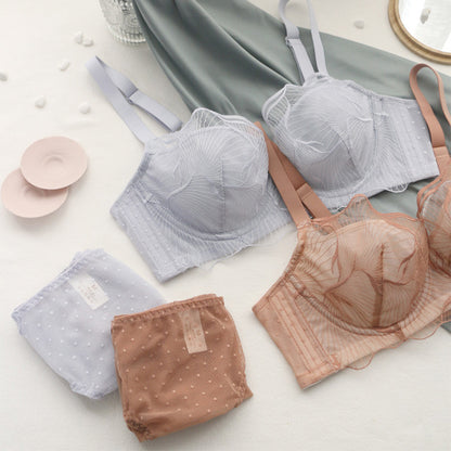 New Fashion Women Pink  Lingerie Lace Bralette Cotton Panties Push Up Padded Underwire Bra Sets Lingerie C