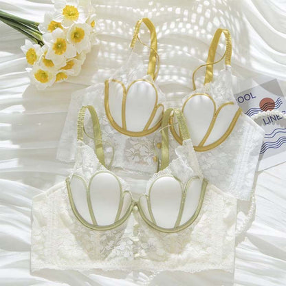 Women Black Lace Trim Straps Bralette Cotton Panties Padded Push Up Bra Sets Underwear  Lingerie Sets A B