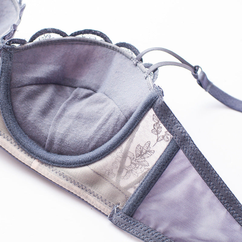 Women Red Lace Trim Mesh Padded Bras Bralette Hollow Cotton Panties Push Up  Lingerie Sets Underwear