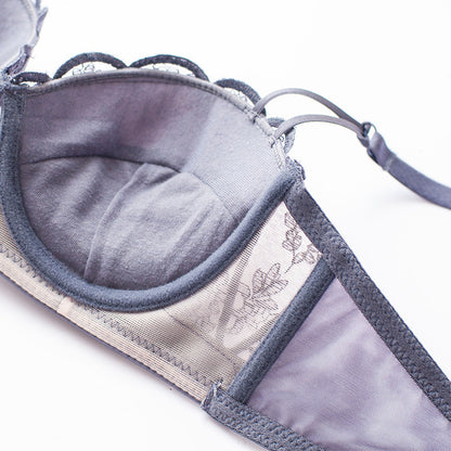 Women Red Lace Trim Mesh Padded Bras Bralette Hollow Cotton Panties Push Up  Lingerie Sets Underwear